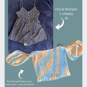 Vacation bundle - floral romper and smocked tie dye top